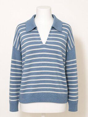 89th & Madison Blue and White Striped Polo Sweater Pullover Size Medium NWT